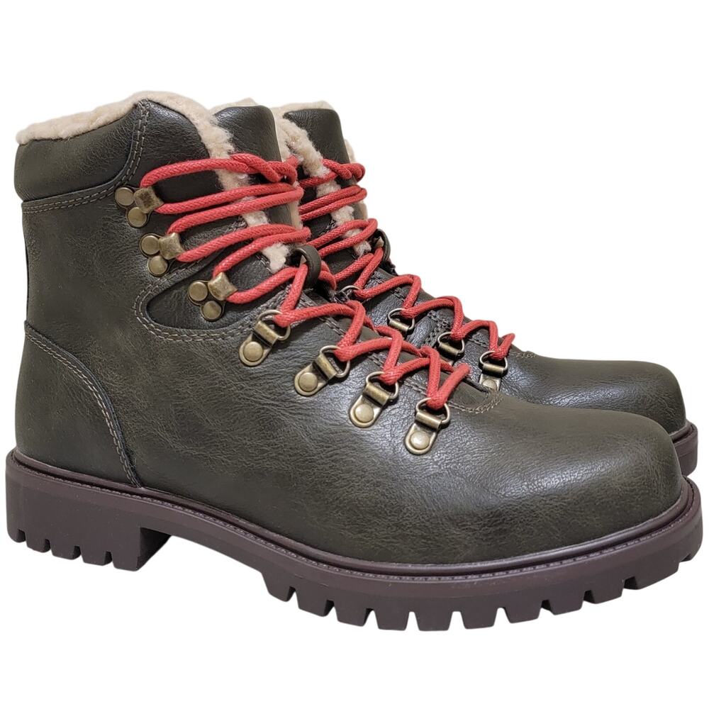 Sun + Stone Men Kyson Combat Hiker Boots Size US 7.5M Green Faux Leather